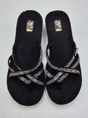 Teva Women's Black Sandals with White Patterned Straps